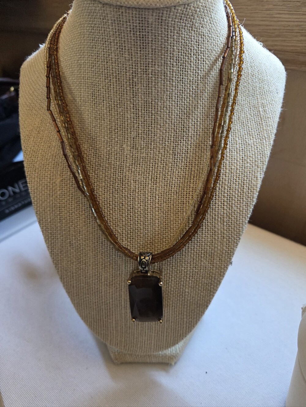 Smoky Brown Multi-Strand Beaded Necklace with Pendant